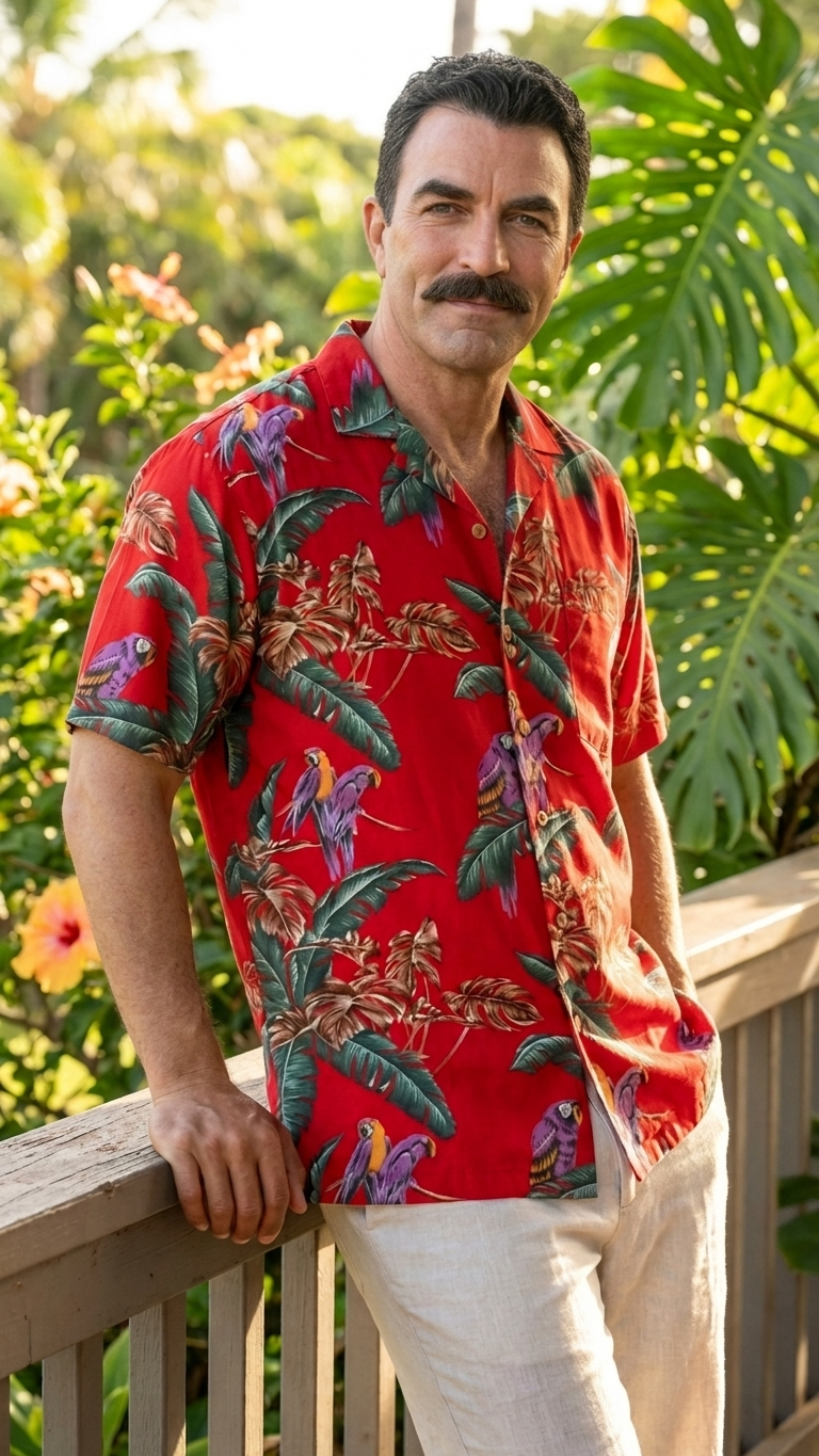 100% rayon Hawaiian shirt — breathable drape, authentic aloha style